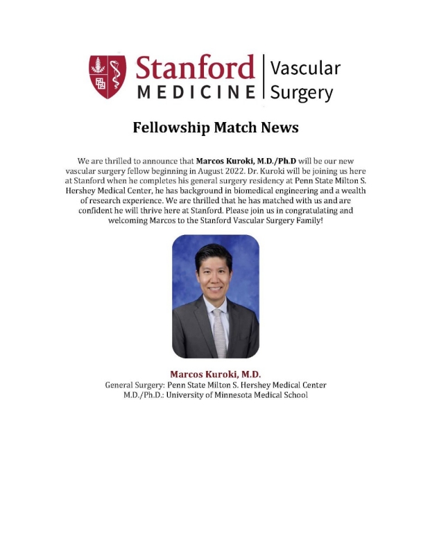 2021 Stanford Vascular Surgery Fellowship Match